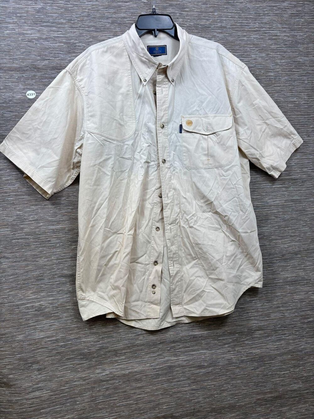 Beretta Shirt Mens XL Beige Vented Fishing Button Up Short Sleeve Outdoor